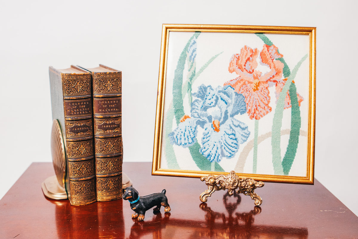 Vintage Framed Floral Iris Needlepoint