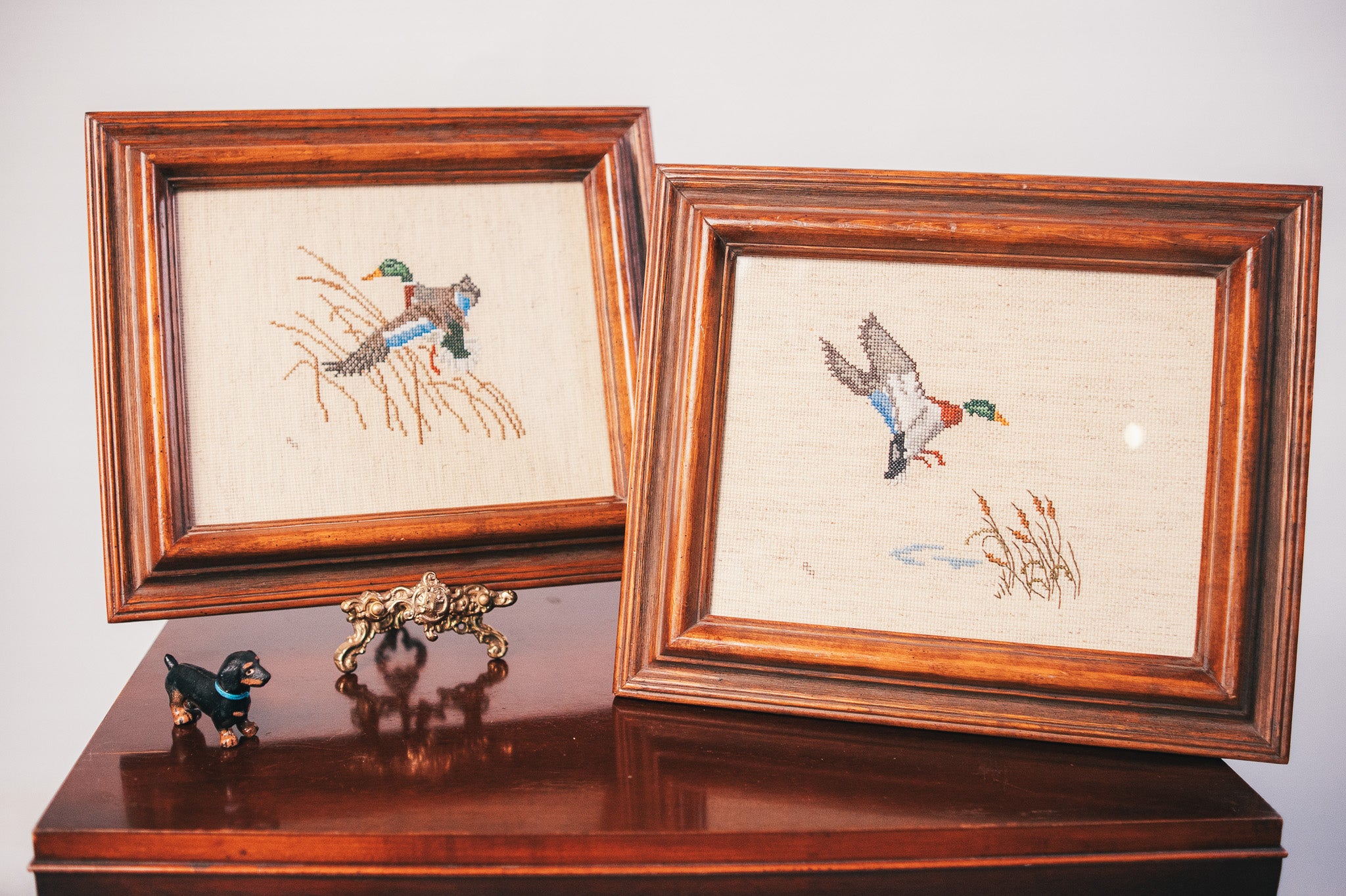 Finished & Framed Mallard Duck Cross-Stitch (set of two)