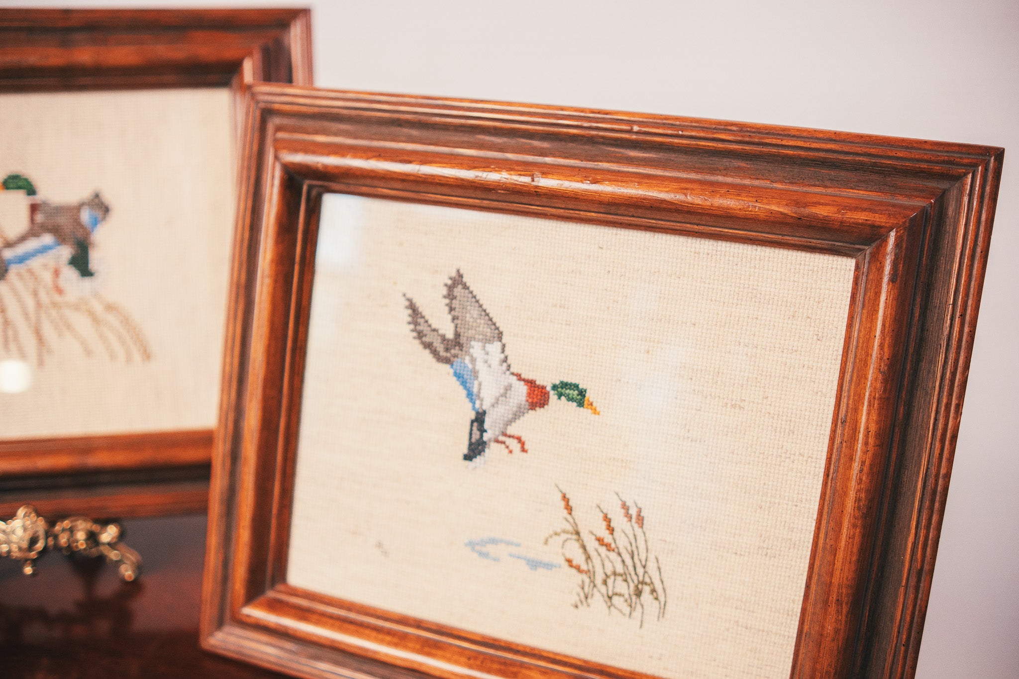 Finished & Framed Mallard Duck Cross-Stitch (set of two)