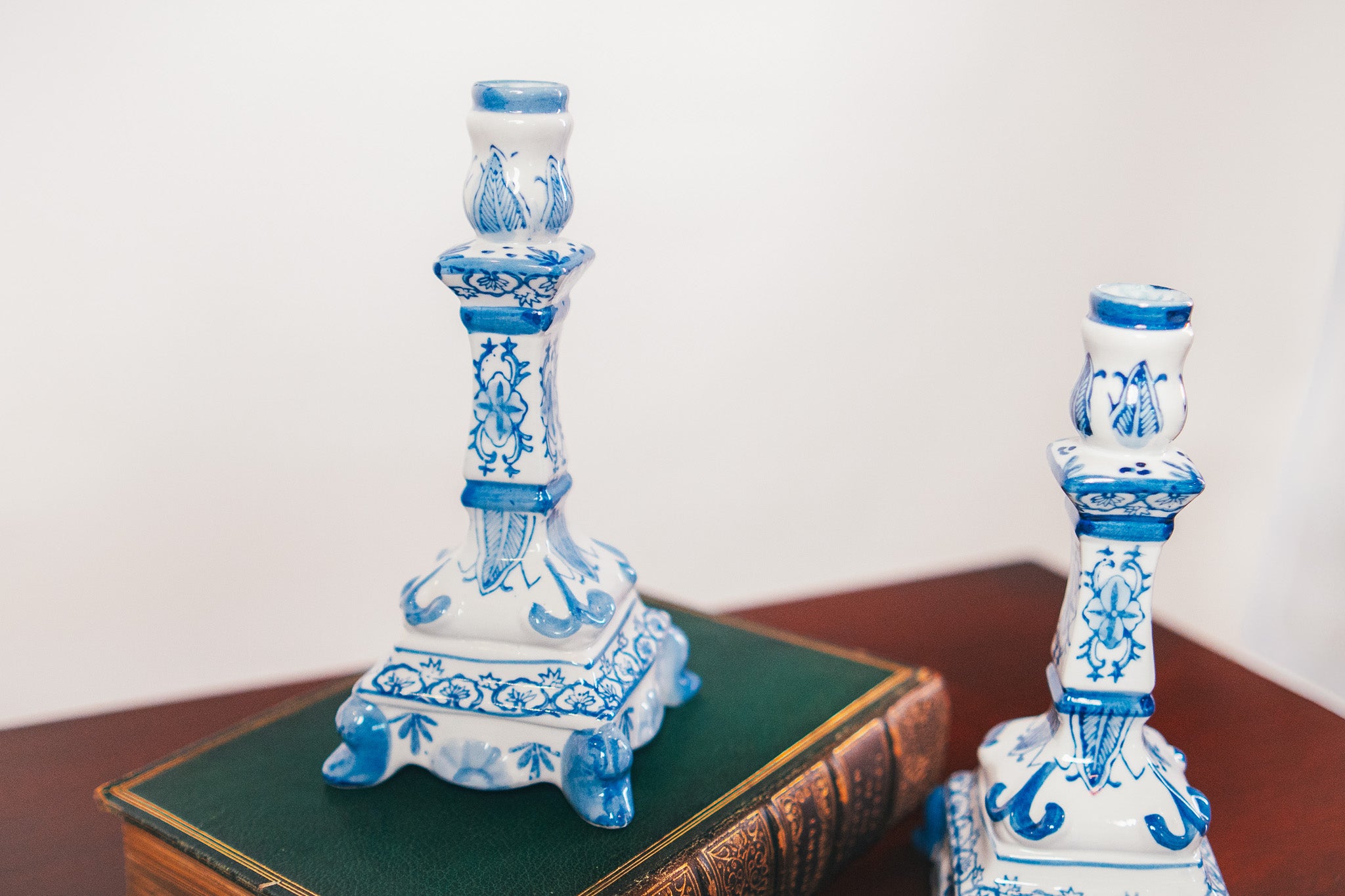 Delft Style Floral Candlestick Holders (pair)