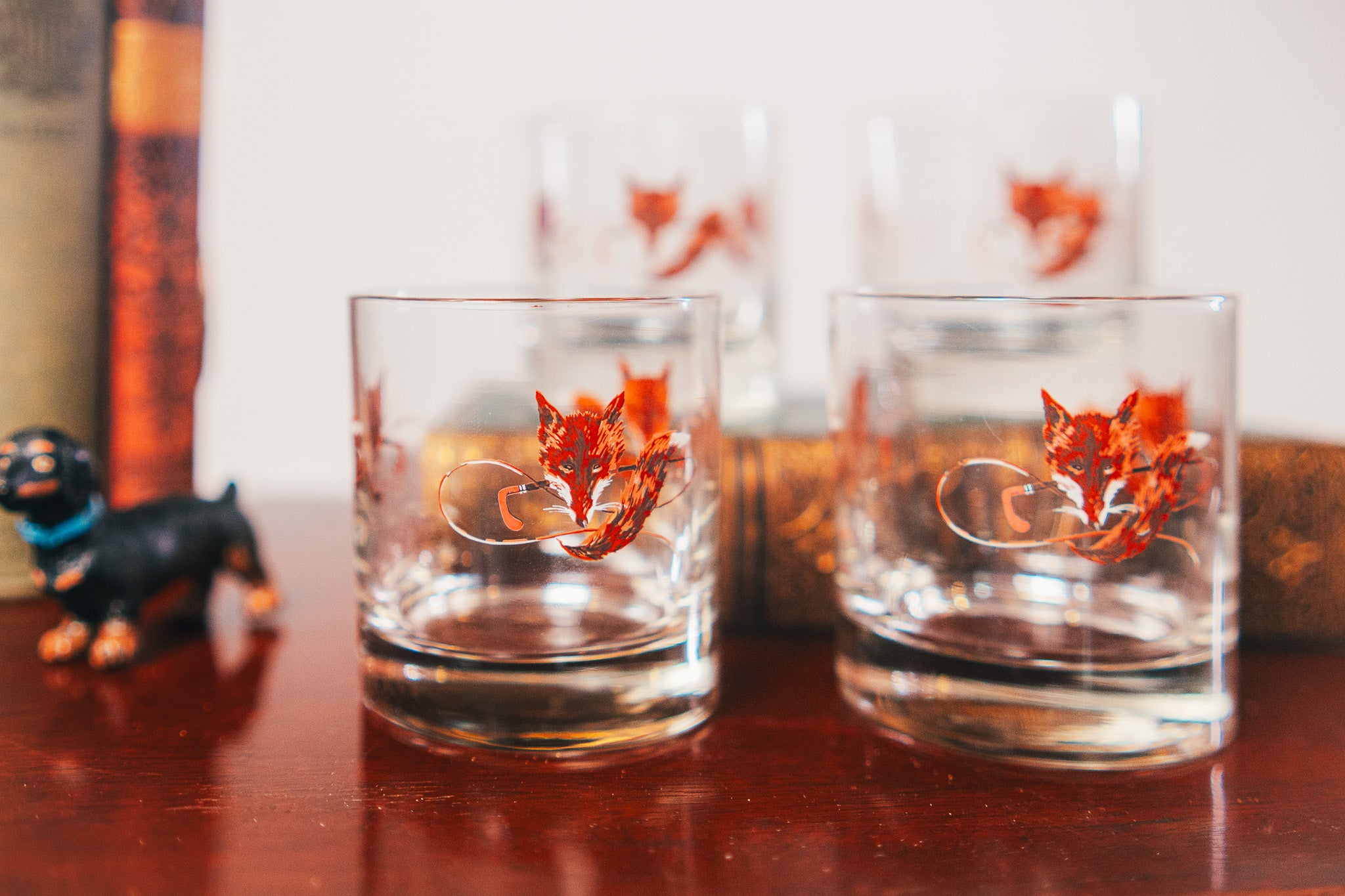 Federal Fox Hunt Roly Poly Mid-Century Bar Glasses (set of four)