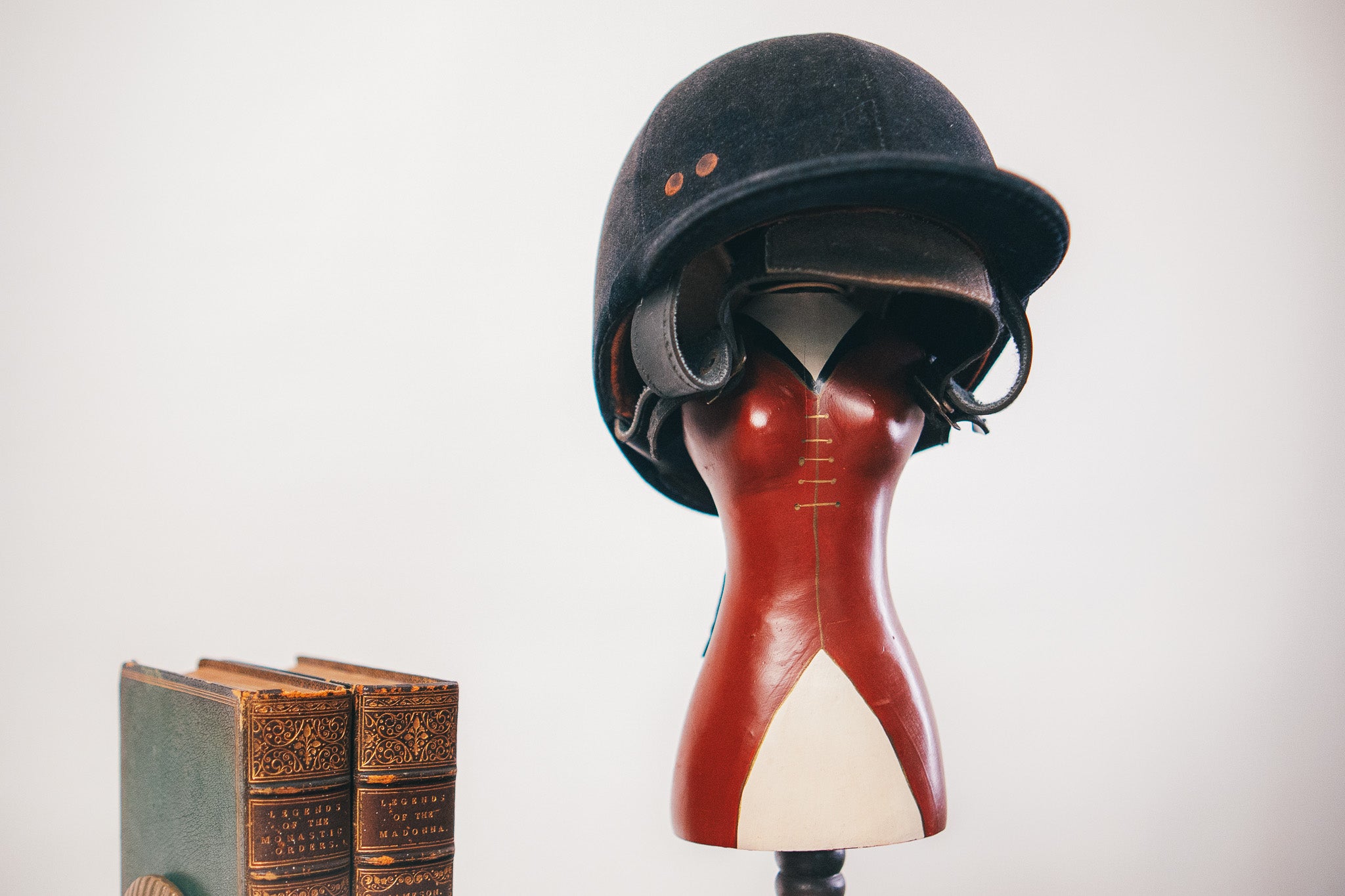 Velvet Equestrian Horse Riding Cap w/ Wooden Stand