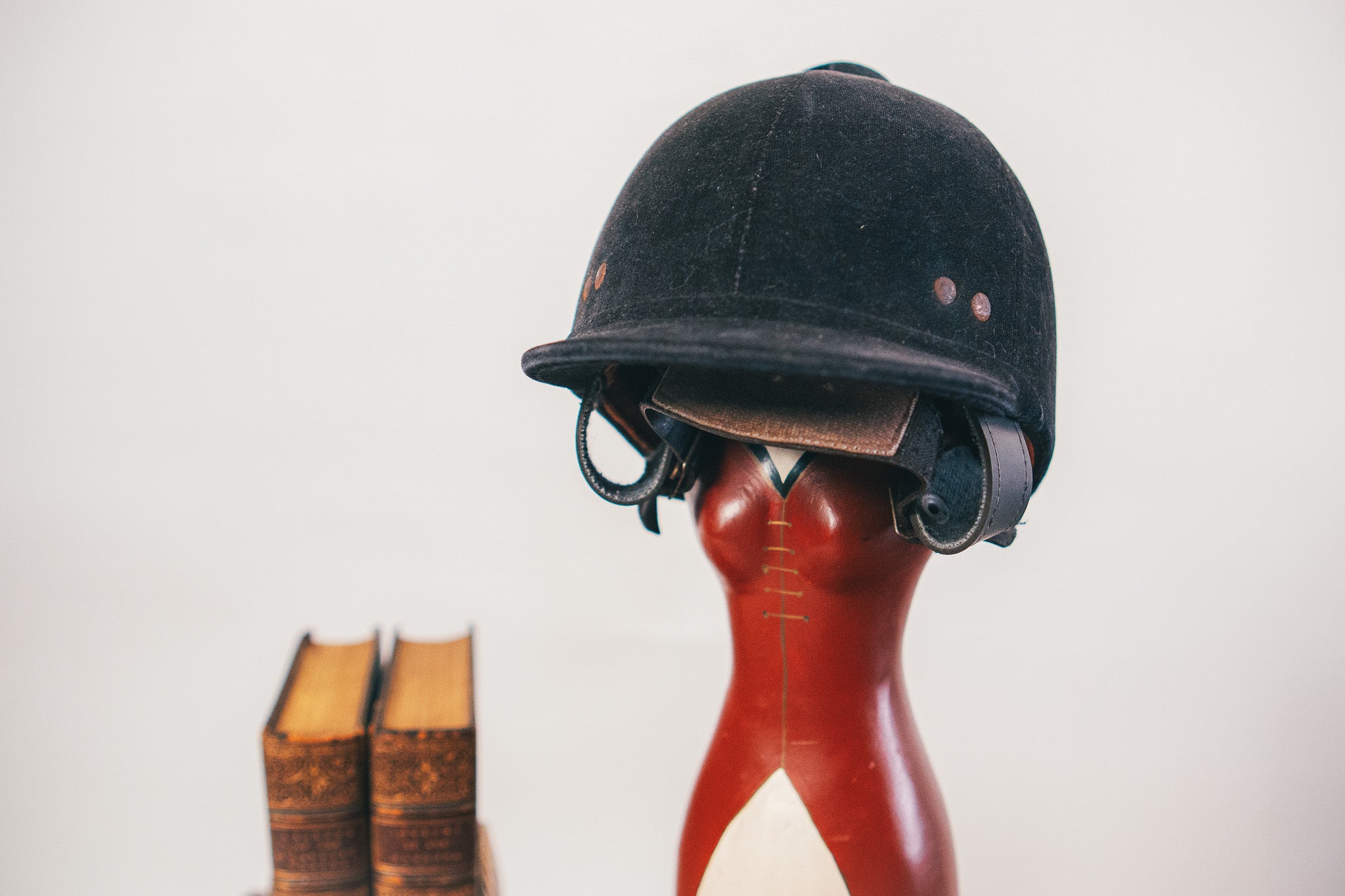 Velvet Equestrian Horse Riding Cap w/ Wooden Stand