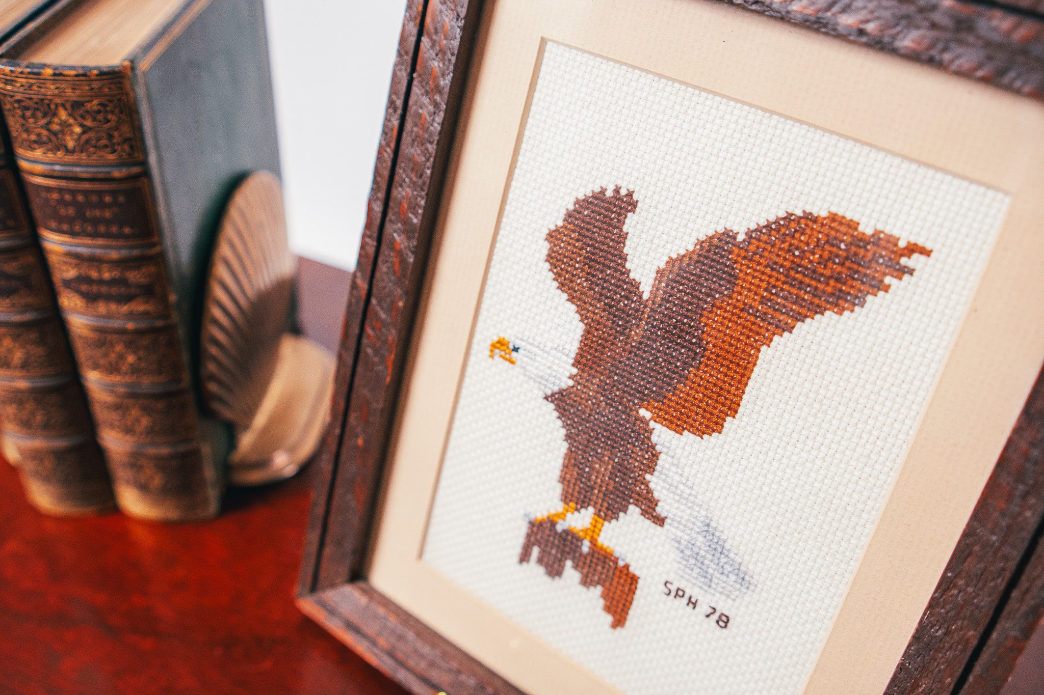1976 American Bald Eagle Framed Cross Stitch