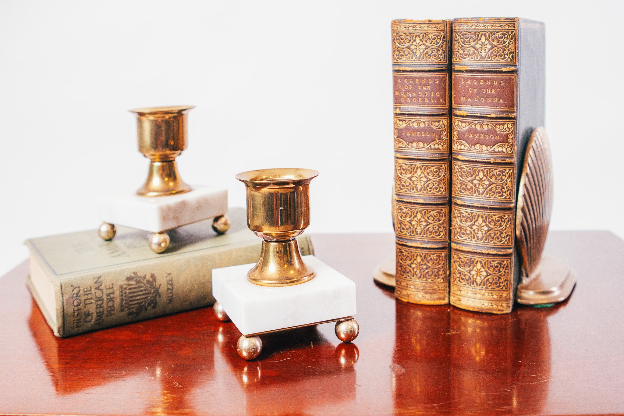 Vintage Mid Century Marble & Brass Candlestick Holders