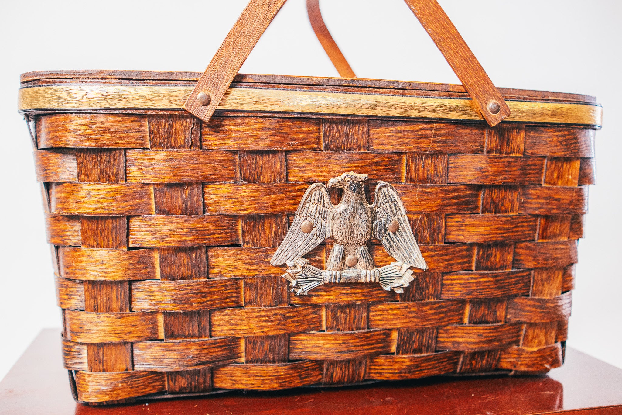 Vintage Basketville Picnic Basket with Brass American Eagle