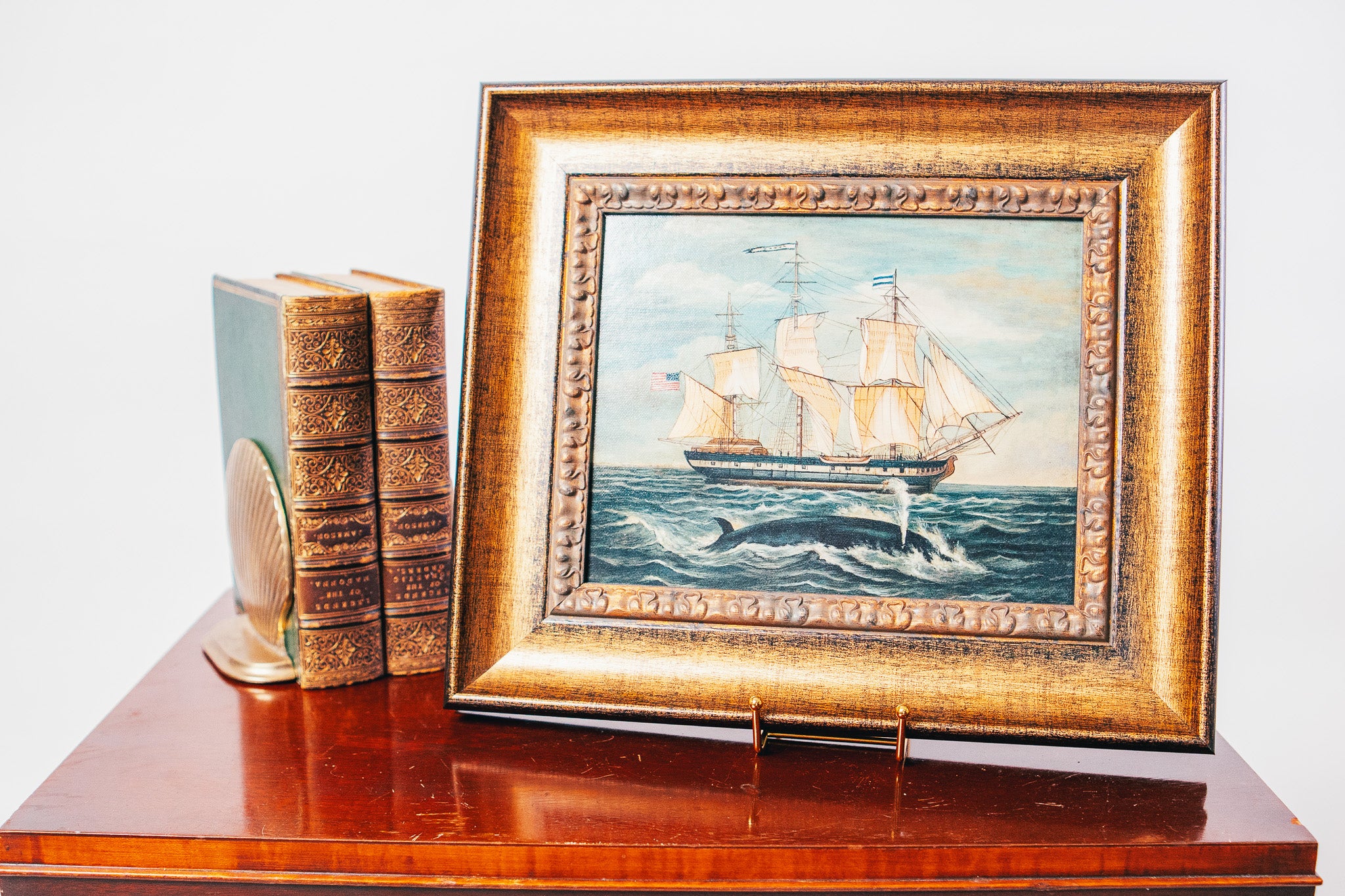 Schooner Bay Co. American Whaling Ship With Sperm Whale Framed Print