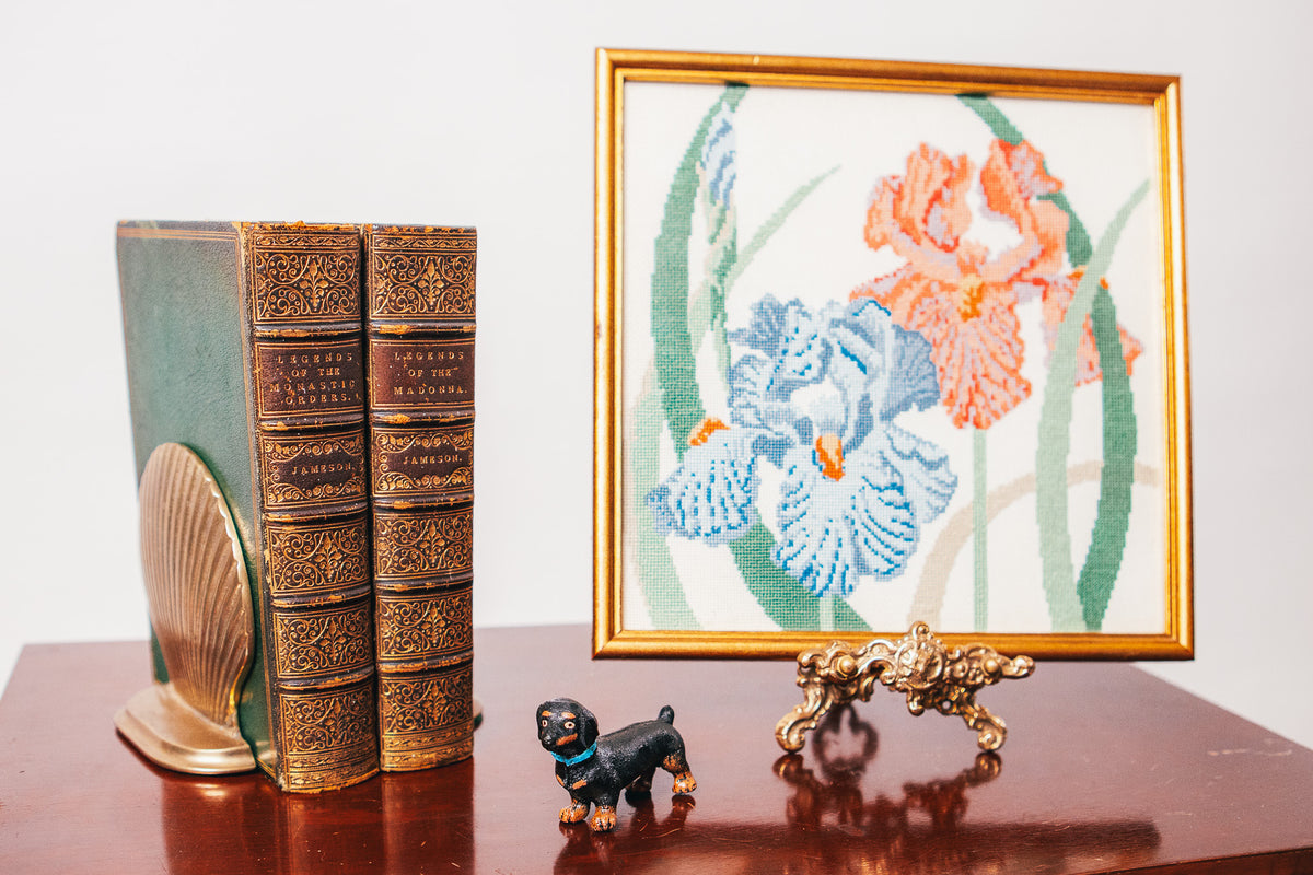 Vintage Framed Floral Iris Needlepoint