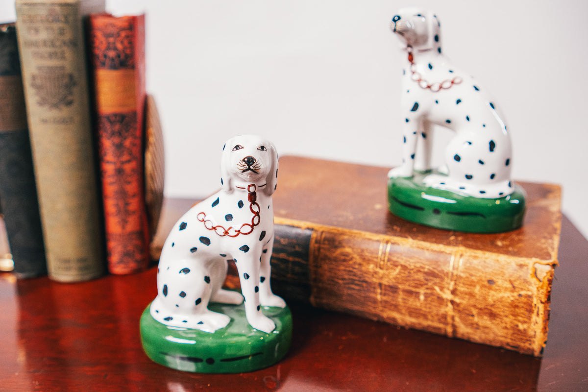 Pair of Vintage Ceramic Dalmatian Figurines - Made in Italy