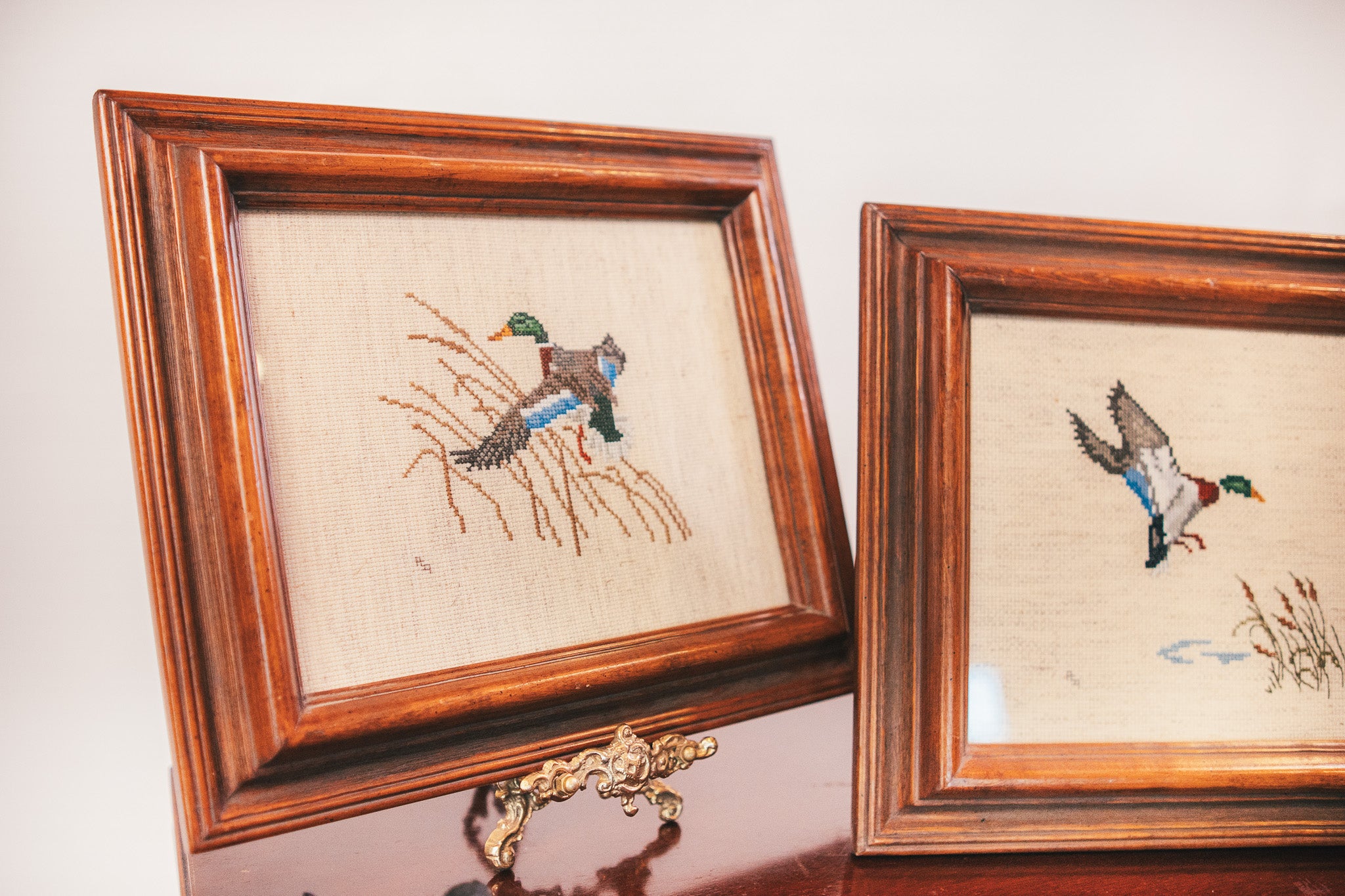 Finished & Framed Mallard Duck Cross-Stitch (set of two)