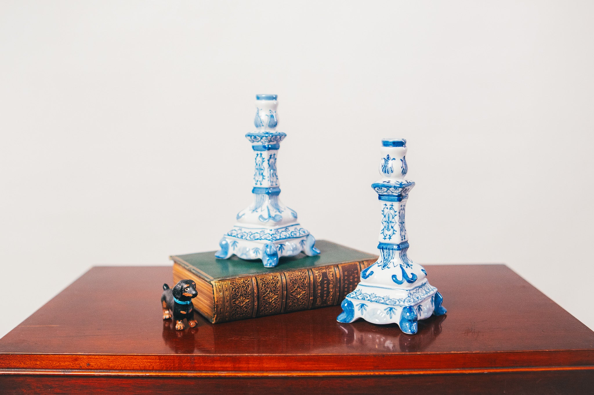 Delft Style Floral Candlestick Holders (pair)