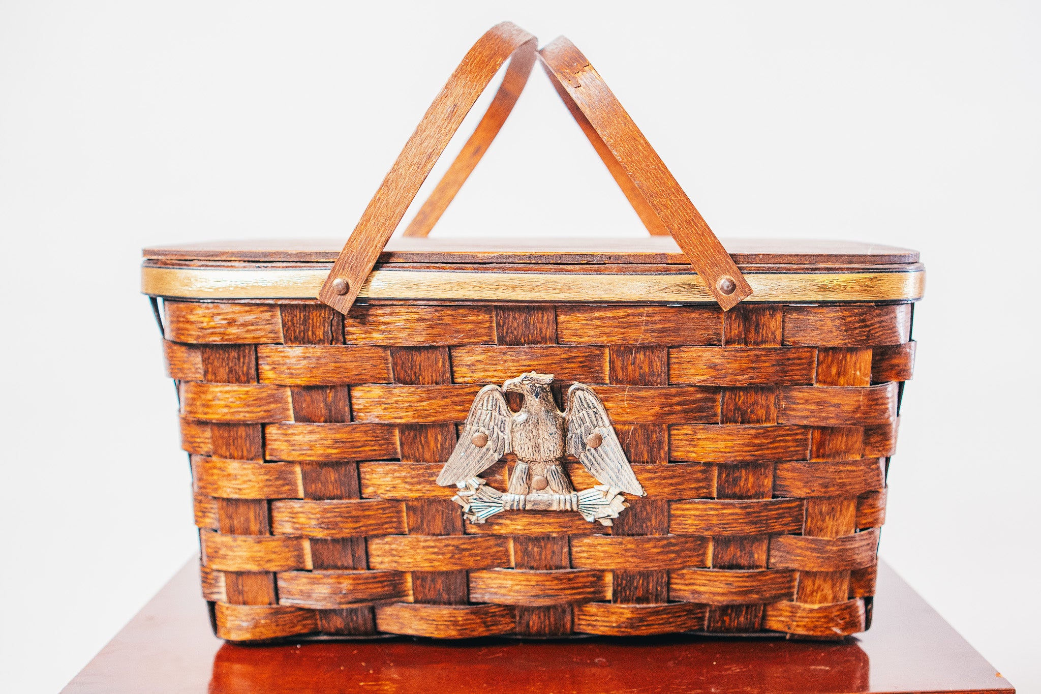 Vintage Basketville Picnic Basket with Brass American Eagle