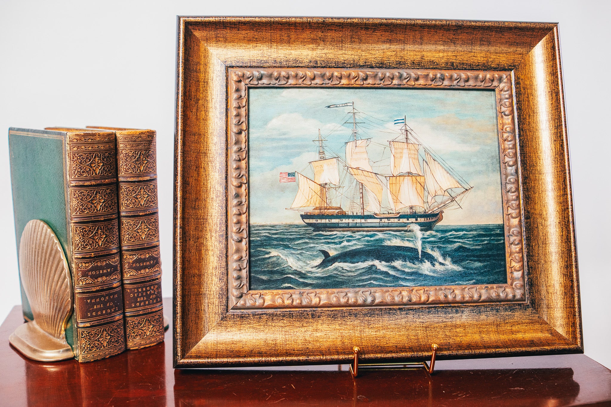 Schooner Bay Co. American Whaling Ship With Sperm Whale Framed Print