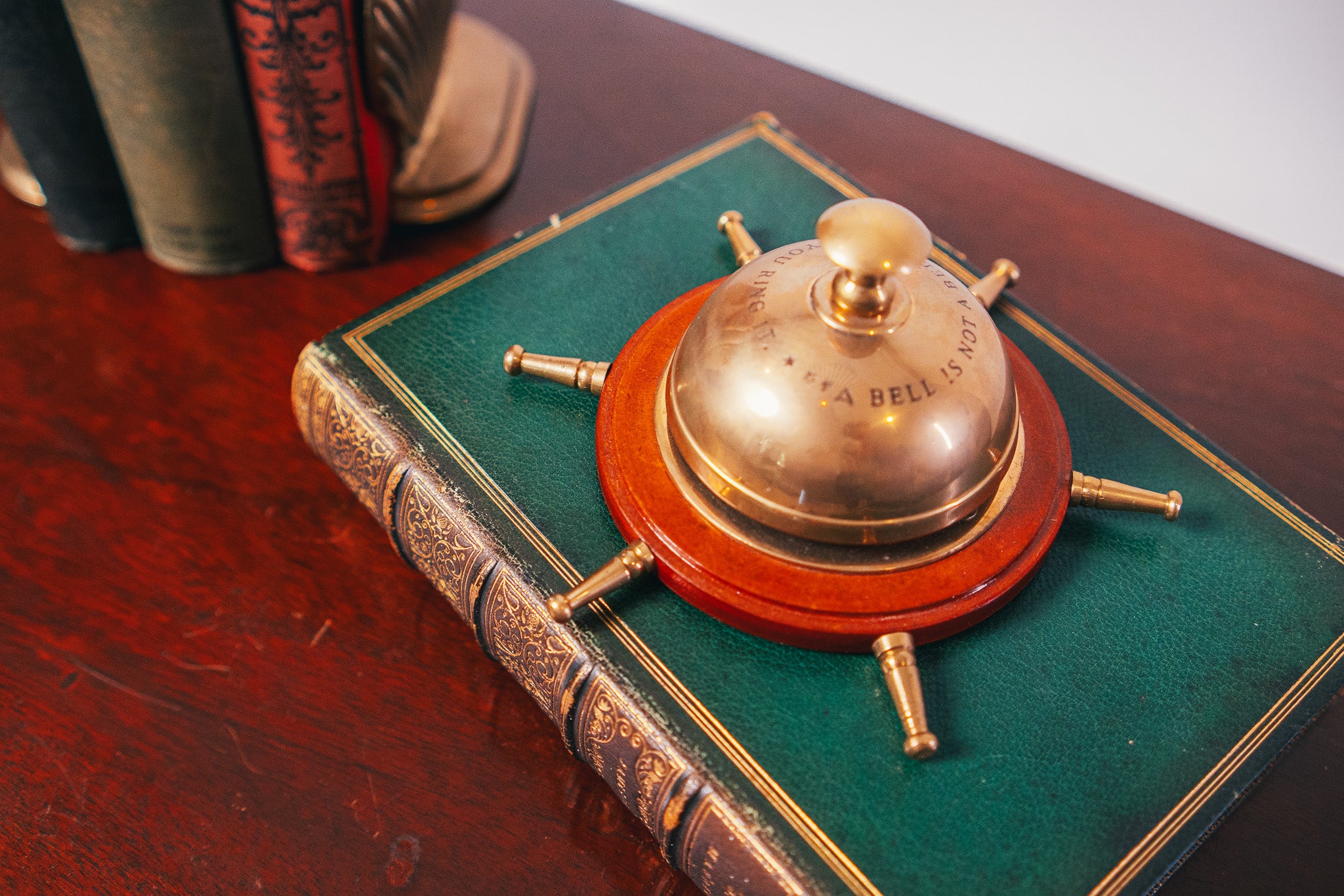 Brass Nautical Rudder Helm Wheel Desk Bell